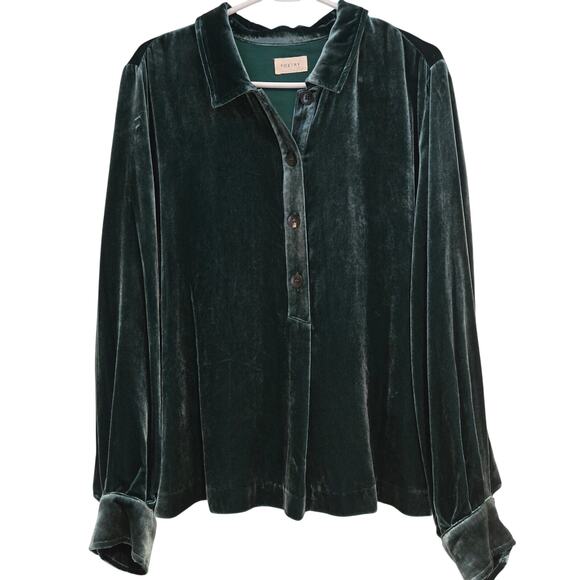 Poetry Velvet Silk Blend Dark Green Popover Long Sleeve Poet's Shirt, Size 16 - Picture 1 of 6